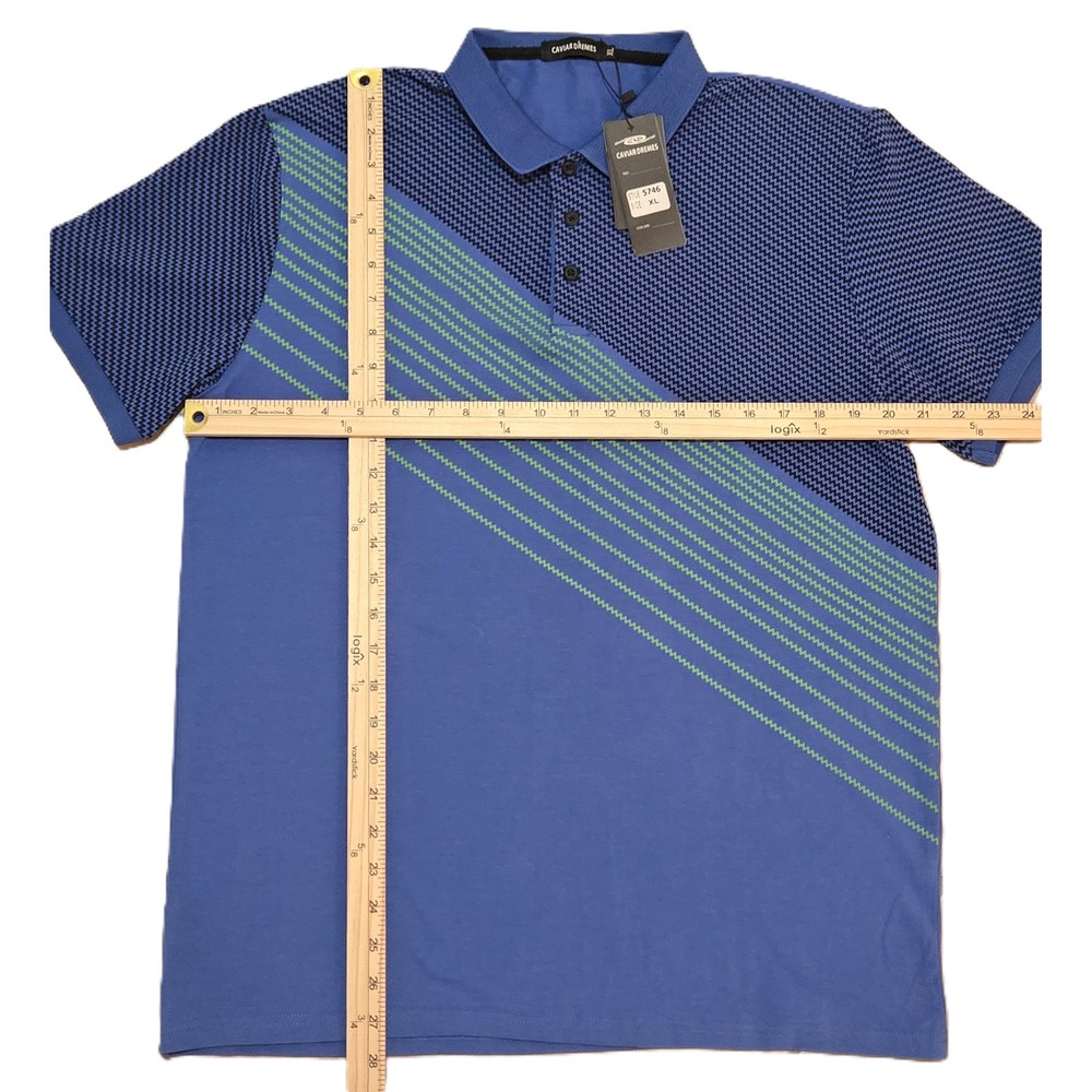 CAVIAR DREMES Mens XL Blue Geometric Stripe Golf Polo Shirt - Picture 3 of 5